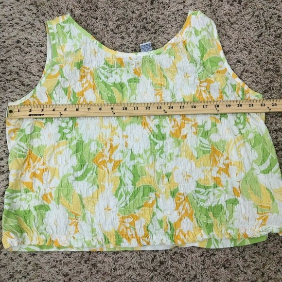 Ms. Lee Women's Smocked Crop Tank Top Size XL Floral Summer Casual Stretch White - Picture 7 of 8